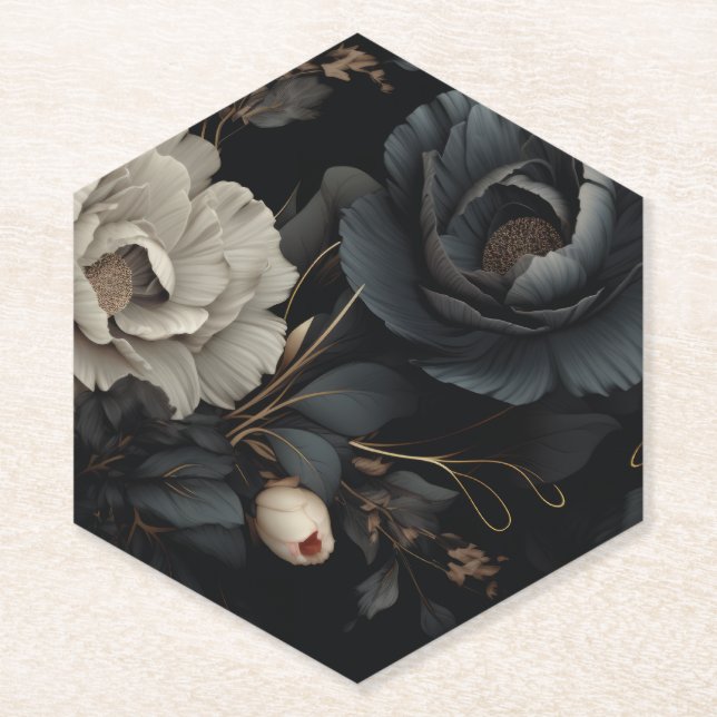Dessous-de-verre En Papier Fleurs noires et blanches (Devant)