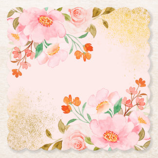 Dessous-de-verre En Papier Fleurs pastel élégantes et douces avec texture dor