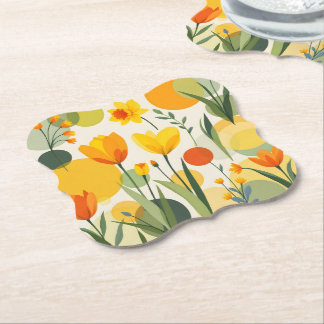 Dessous-de-verre En Papier Fleurs printanières colorées jaunes et orange