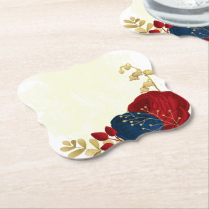 Dessous-de-verre En Papier Fleurs romantiques rouge foncé et bleu marine or m