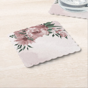 Dessous-de-verre En Papier fleurs roses romantiques et feuilles vertes