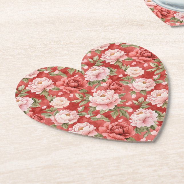 Dessous-de-verre En Papier Fleurs roses rouges chic (Incliné)