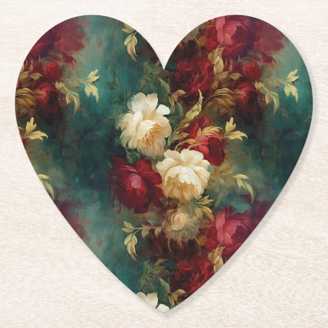 Dessous-de-verre En Papier Fleurs rouges blanches vertes (Devant)