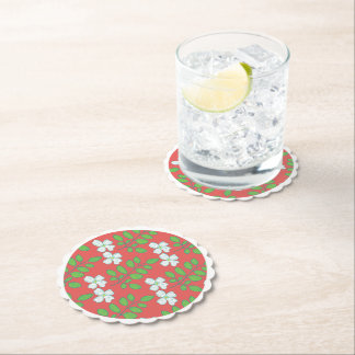 Dessous-de-verre En Papier Fleurs rouges, fleurs blanches et feuilles vertes