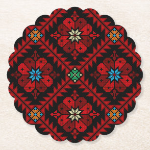 Dessous-de-verre En Papier Fleurs rouges Palestine Broderie tatreez Motif