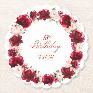 Dessous-de-verre En Papier Fleurs rouges roses 18e anniversaire personnalisé