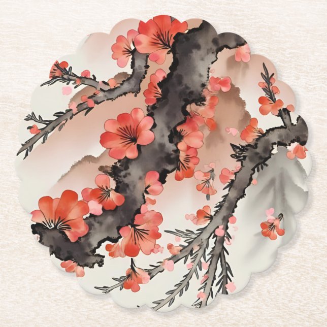 Dessous-de-verre En Papier Fleurs sur Fond Noir (Devant)