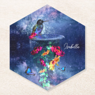 Dessous-de-verre En Papier Fleurs tropicales, colibri, papillon et étoiles