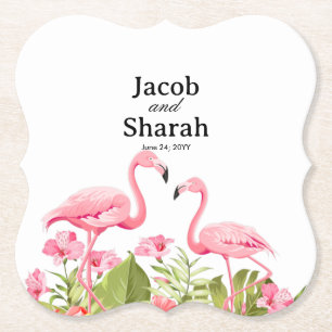 Dessous-de-verre En Papier Fleurs tropicales et design de flamants roses