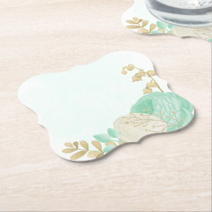 Dessous-de-verre En Papier Fleurs vert menthe romantiques et blanches or