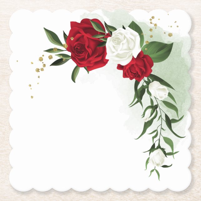 Dessous-de-verre En Papier Fleurs vertes rouges et blanches  (Devant)