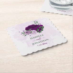 Dessous-de-verre En Papier Fleurs violettes romantiques verdure mariage