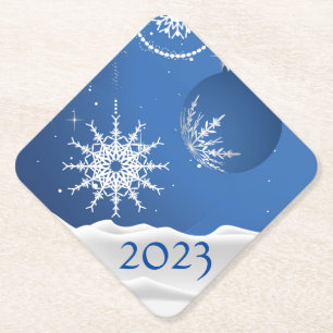 Dessous-de-verre En Papier Flocon de neige de Noël Tapis de verre 2023 Ajoute
