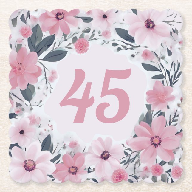 Dessous-de-verre En Papier Floral 45e fête d'anniversaire Pastel Fleurs roses (Devant)