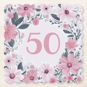 Dessous-de-verre En Papier Floral 50e fête d'anniversaire Pastel Fleurs roses