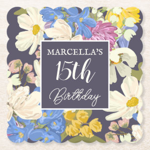 Dessous-de-verre En Papier Floral moderne coloré fleurit 15ème anniversaire f