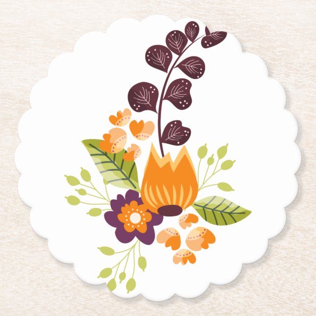 Dessous-de-verre En Papier Floral moderne violet orange (Devant)