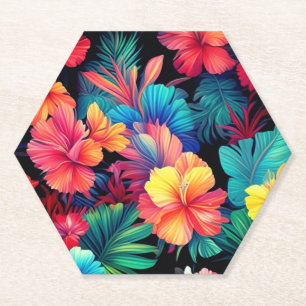 Dessous-de-verre En Papier Floral Orange Tropical Flowers Feuille-66771