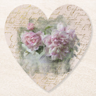 Dessous-de-verre En Papier ** Floral Peony Heart Love Vintage Victorian AR23