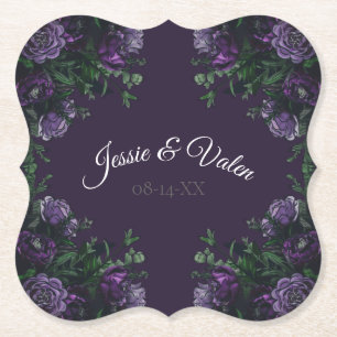 Dessous-de-verre En Papier Floral pourpre foncé élégant mariage gothique