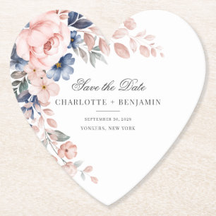 Dessous-de-verre En Papier Floral rose vert Script Enregistrer le Mariage de 