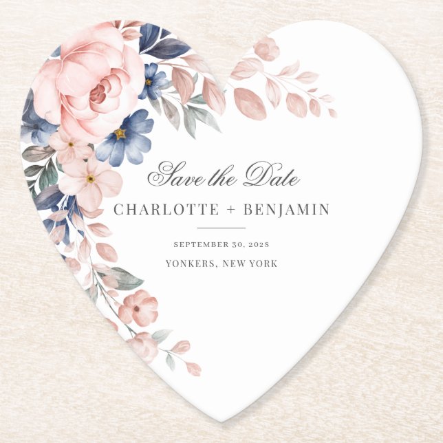 Dessous-de-verre En Papier Floral rose vert Script Enregistrer le Mariage de  (Devant)