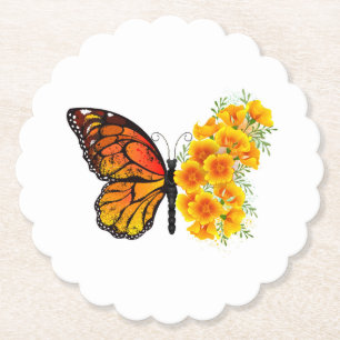 Dessous-de-verre En Papier Flower Butterfly with Yellow California Poppy
