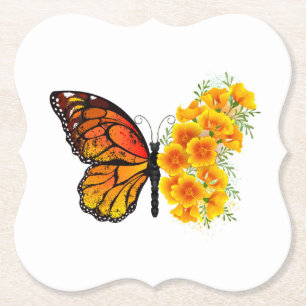 Dessous-de-verre En Papier Flower Butterfly with Yellow California Poppy