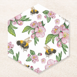 Dessous-de-verre En Papier Flower pomverger avec abeilles aquarelle timon