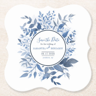 Dessous-de-verre En Papier Foliage botanique Script Marine Bleu Enregistrer l