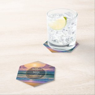 Dessous-de-verre En Papier Fond de mariage pailleté de plage vibrante