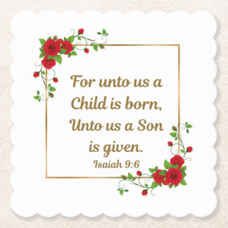 Dessous-de-verre En Papier “For unto us a Child is born" Square Scalloped 