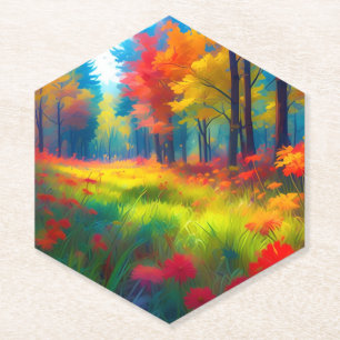Dessous-de-verre En Papier Forêt avec des arbres et des fleurs colorés
