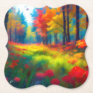 Dessous-de-verre En Papier Forêt avec des arbres et des fleurs colorés