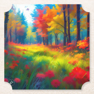 Dessous-de-verre En Papier Forêt avec des arbres et des fleurs colorés