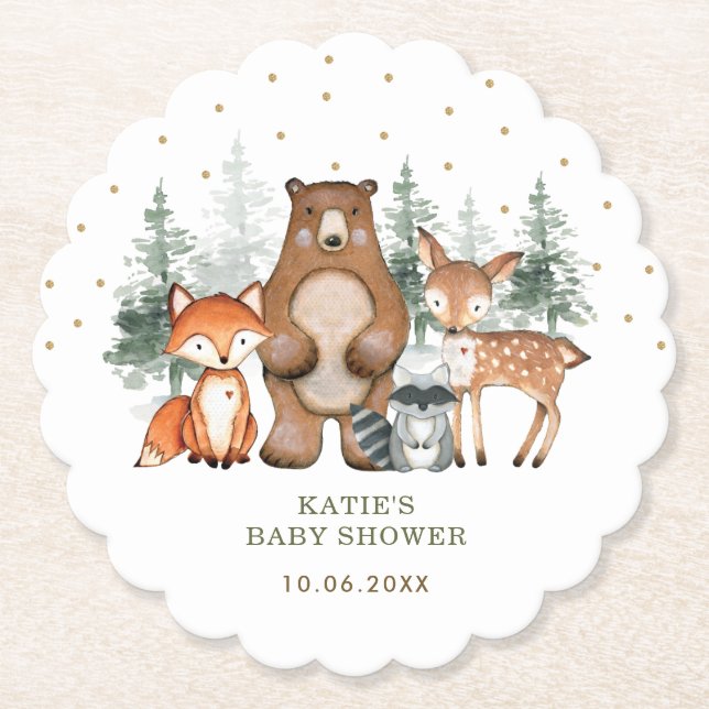 Dessous-de-verre En Papier Forêt de bois Gâteau Gâteau Topper Douche Faveurs (Devant)