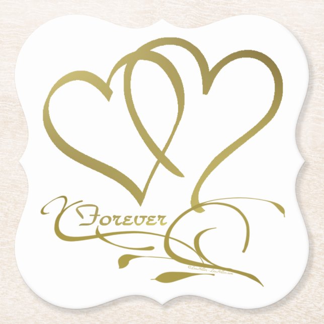 Dessous-de-verre En Papier Forever Hearts Gold sur blanc (Devant)