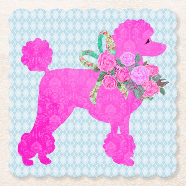 Dessous-de-verre En Papier Fournitures de fête de caniche rose (Devant)