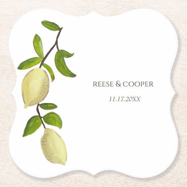 Dessous-de-verre En Papier Fresh Citrus Painted Lemons Modern Mediterranean (Devant)