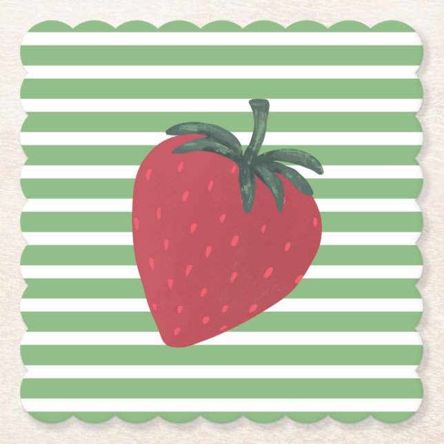 Dessous-de-verre En Papier Fruit de fraise rouge et rayures (Devant)
