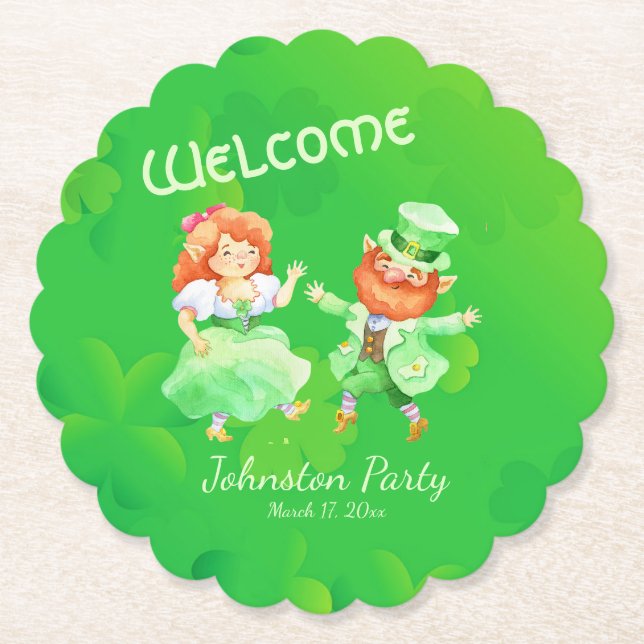 Dessous-de-verre En Papier Fun Custom Green Irish Elves Dance St Patrick Jig (Devant)