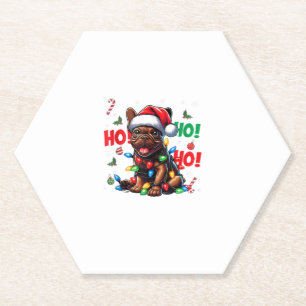 Dessous-de-verre En Papier Funky French Bulldog Christmas Santa Hat Lights HO