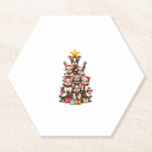 Dessous-de-verre En Papier Funky French Bulldog sapin de Noël Santa Hat neige