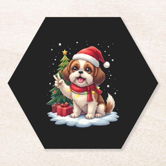 Dessous-de-verre En Papier Funky Peace Main Shih Tzu Feux de Noël Femmes (Devant)