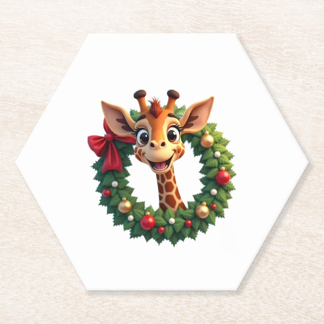 Dessous-de-verre En Papier Funny Animal Giraffe Meme Face Festive Xmas T-Shir (Devant)