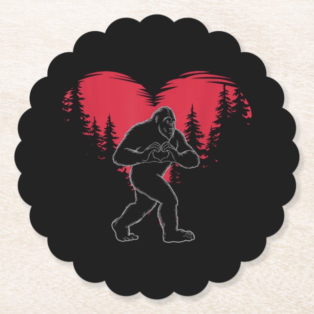 Dessous-de-verre En Papier Funny Bigfoot in Love Heart Happy Valentine's Day (Devant)