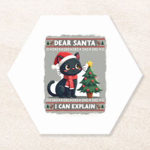 Dessous-de-verre En Papier Funny Chat Noir Noël Cher Père Noël, Je peux expli
