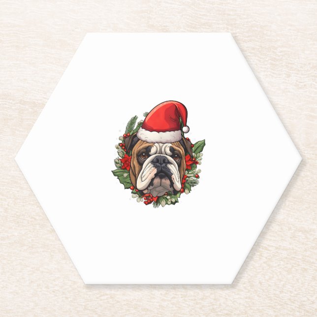 Dessous-de-verre En Papier Funny Christmas English Bulldog (Devant)