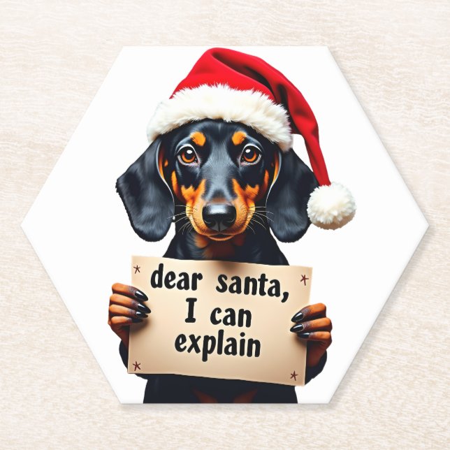 Dessous-de-verre En Papier Funny Dachshund Christmas Dear Santa I Can Explain (Devant)