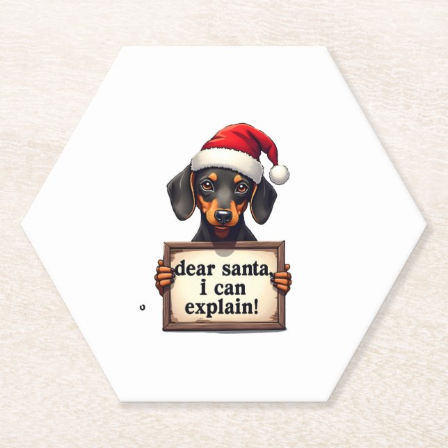 Dessous-de-verre En Papier Funny Dachshund Christmas Dear Santa I Can Explain (Devant)